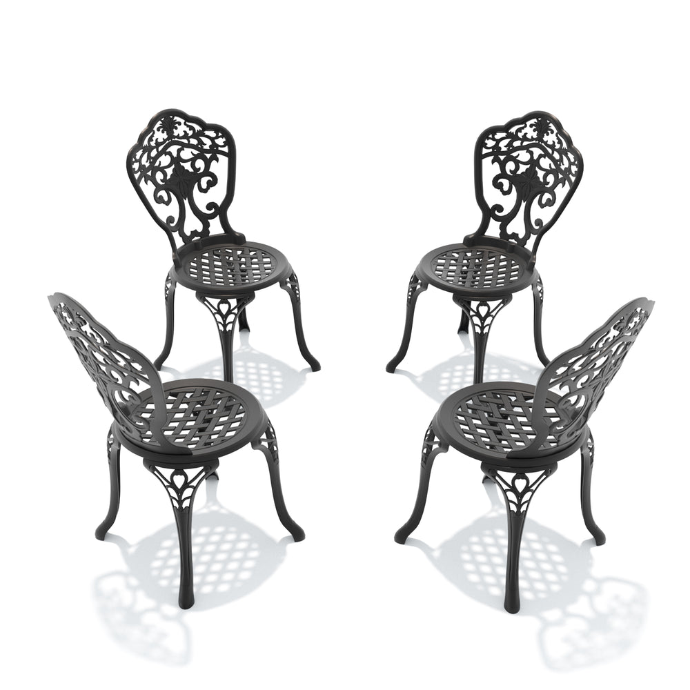 English Elm Cast Aluminum Outdoor Dining Chairs Set of 4 with Carved Petal Geometric Detail W1710S00674