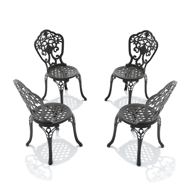 English Elm Cast Aluminum Outdoor Dining Chairs Set of 4 with Carved Petal Geometric Detail W1710S00674