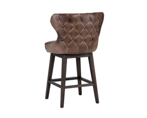 Sunpan Ariana Swivel Counter Stool - Elegant Button Tufted Design with Antique Brass Nailheads and Comfort Havana Dark Brown
