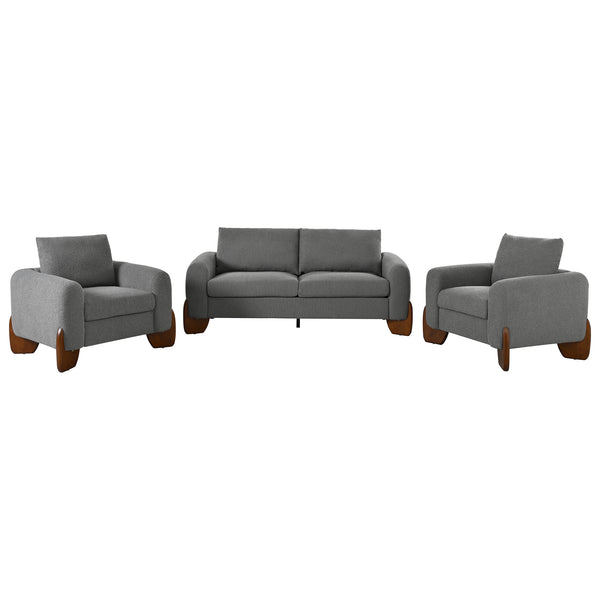 English Elm U_style Bouclé 3 Piece Living Room Sofa Set with Loveseat and Two Accent Armchairs Grey WY000479AAE