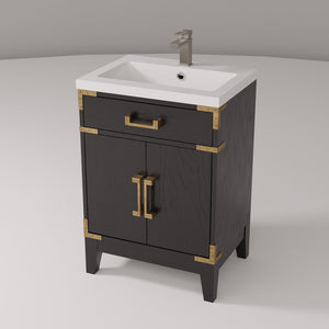 English Elm Black Oak Single Bath Vanity With Acrylic Top, Elegant Chrome Faucet, Space-Saving Design For Small Bathrooms B2731P260894