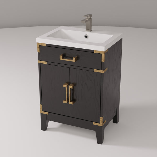 English Elm Black Oak Single Bath Vanity With Acrylic Top, Elegant Chrome Faucet, Space-Saving Design For Small Bathrooms B2731P260894