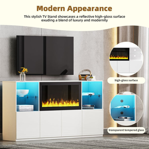 English Elm On-Trend High Gloss Media Console With 34.2" Electric Fireplace & Led Light For Tvs Up To 75" N721S000042K-GIGA