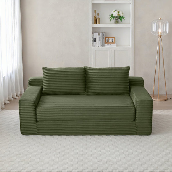 English Elm Memory Foam Cloud Loveseat with Pull-Out Bed, Convertible Floor Sofa Bed for Small Spaces and Guests Green W2677P395126