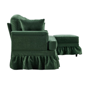 English Elm 103.15'' Chenille L-shaped Sectional Sofa with Detachable Pleated Skirt and Ottoman Green W3612S00046