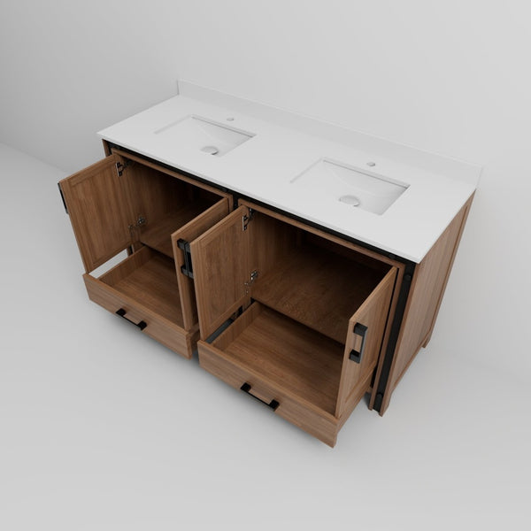 English Elm Rustic Barnwood Double Bath Vanity 60" W X 22" D With Durable White Quartz Top & Ample Storage B2731P260625-GIGA