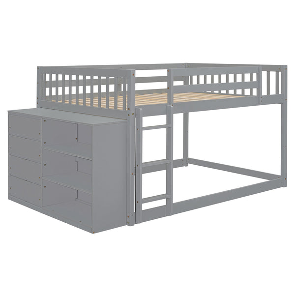 English Elm Full Over Bunk Bed with Four Drawers Three Shelves Pine and Mdf Kids Frame Gray LT000267AAE-1
