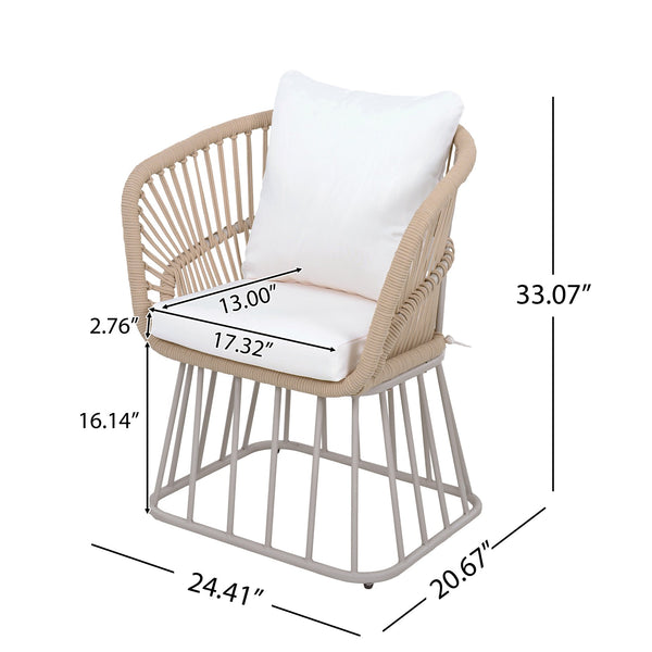English Elm Outdoor Teak and Wicker Seven Piece Patio Dining Set with Cushioned Armchairs N770PS726B27B
