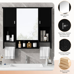 English Elm 35'' Stylish Wall-Mounted Bathroom Storage Cabinet With Mirror & Towel Bar, Modern Design Elegance N710P236929B