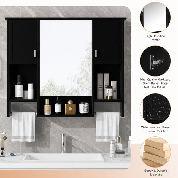 English Elm 35'' Stylish Wall-Mounted Bathroom Storage Cabinet With Mirror & Towel Bar, Modern Design Elegance N710P236929B