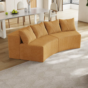 English Elm Corduroy Curved Sectional Sofa with Four Pillows — Modular Semi-Circular Plush Cloud Seating Comfort Yellow W834P232287