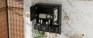 English Elm 4-in-1 Wall Mounted Bathroom Cabinet with Mirror Drawers and Towel Hooks Vanity Black N710P405416B