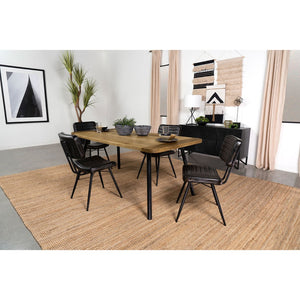 English Elm Governess Natural Mango Rectangular Dining Table with Two-Tone Sheesham Top & Black Splayed Legs — Rustic Mid-Century Charm B062P358312