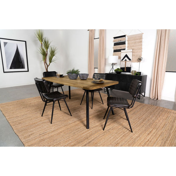 English Elm Governess Natural Mango Rectangular Dining Table with Two-Tone Sheesham Top & Black Splayed Legs — Rustic Mid-Century Charm B062P358312