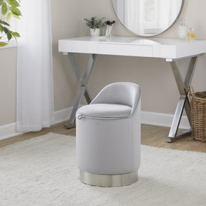 English Elm 18" Tufted Velvet Vanity Stool with 360 Swivel Base and Hidden Storage Compartment Chrome,Silver B202P471498