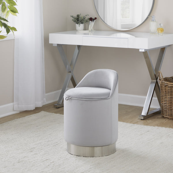 English Elm 18" Tufted Velvet Vanity Stool with 360 Swivel Base and Hidden Storage Compartment Chrome,Silver B202P471498