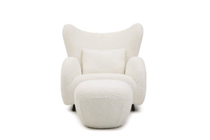 English Elm 2p, Wingback Teddy Fabric Accent Chair with Ottoman Set for Bedroom Lounge W2664S00090