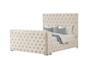 English Elm Encore Modern Tufted King Bed In Beige - Elegant Upholstered Design With Hidden Tv Storage Compartment B009S01649