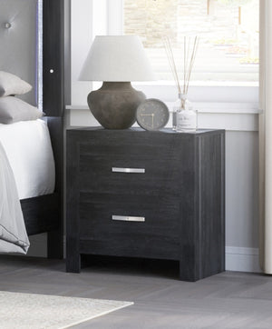 English Elm 1pc Two-Drawer Nightstand with Wood Grain Finish, Compact Modern Bedroom Storage Accent Table, 21.6x16.4x23.7" Black 24.41 L x 18.7 W x 27.56 H B011P368141