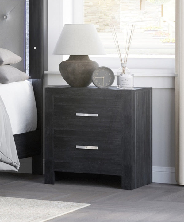 English Elm 1pc Two-Drawer Nightstand with Wood Grain Finish, Compact Modern Bedroom Storage Accent Table, 21.6x16.4x23.7" Black 24.41 L x 18.7 W x 27.56 H B011P368141