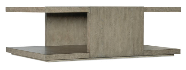 Hooker Furniture Linville Rustic Pine Cocktail Table In Mink Smoked-Gray Finish With Rounded Square Top & Plinth Base 6150-80310-85