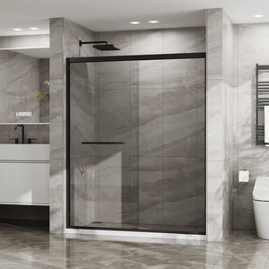English Elm Goodyo Double Sliding Glass Shower Door - 60" W X 72" H, Matte Black Aluminum Frame & Tempered Glass D163107683