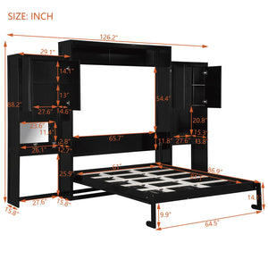 English Elm Queen Wall Bed with Integrated Desk Vanity and Cabinet Storage for Studio Rooms Espresso N820S10057P-1