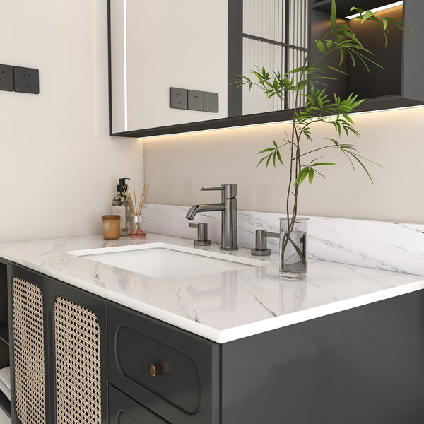 English Elm 43 Inch Marble Vanity Top - Elegant Bianco Carrara Venato With Undermount Sink & 3 Faucet Holes W2700P194077