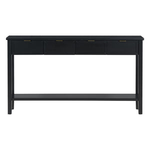 English Elm U_style Contemporary Console Table with 4 Drawers Pine Legs Open Shelf Foyer N711P218638B