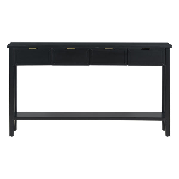 English Elm U_style Contemporary Console Table with 4 Drawers Pine Legs Open Shelf Foyer N711P218638B