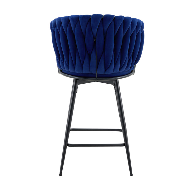 English Elm Set of 2 Velvet Counter Stools Woven Rope Backrest Padded Seat for Kitchen Island W3875P388493