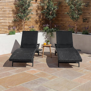 English Elm K&k Outdoor Wicker Reclining Chaise Set 2 Piece with Pull Out Tray Rolling Wheels Black N707P395515B