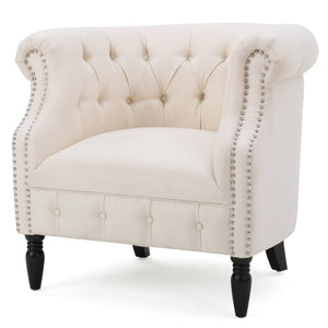 English Elm Christopher Knight Home® - Akira Tufted Club Chair Beige Fabric with Studded Arms, High Back Comfort, Elegant Throne Appeal 59259.00FBEI