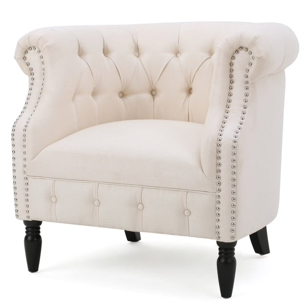 English Elm Christopher Knight Home® - Akira Tufted Club Chair Beige Fabric with Studded Arms, High Back Comfort, Elegant Throne Appeal 59259.00FBEI