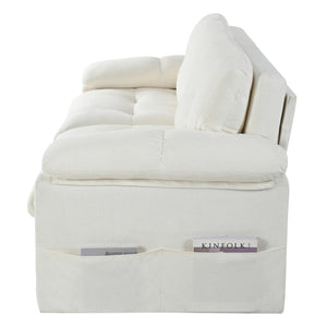 English Elm Convertible Pull Out Sofa Bed Queen Size with Steel Frame, Dual Armrests, Chenille Sleeper Couch with Storage and Casters Beige W3163P269692