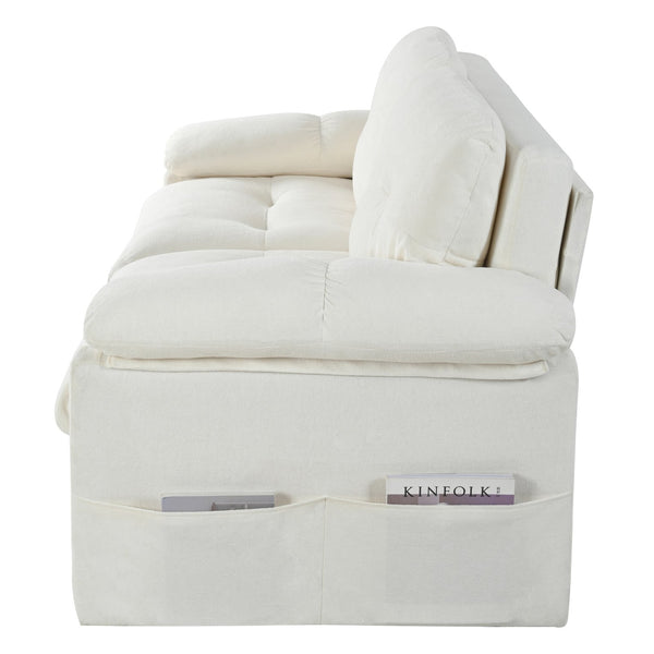 English Elm Convertible Pull Out Sofa Bed Queen Size with Steel Frame, Dual Armrests, Chenille Sleeper Couch with Storage and Casters Beige W3163P269692