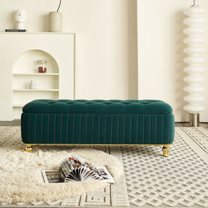 English Elm 47.24''W Storage Ottoman with Deep Button Tufting, Gold Accent Trim, Gas Lift, Sturdy Metal Legs Green W579P224708