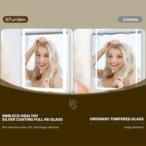 English Elm Bathroom LED Vanity Mirror 36x28 with Anti-Fog, Dimmable 3-Color Temp, Memory Function, Silver Frame T3177P284024
