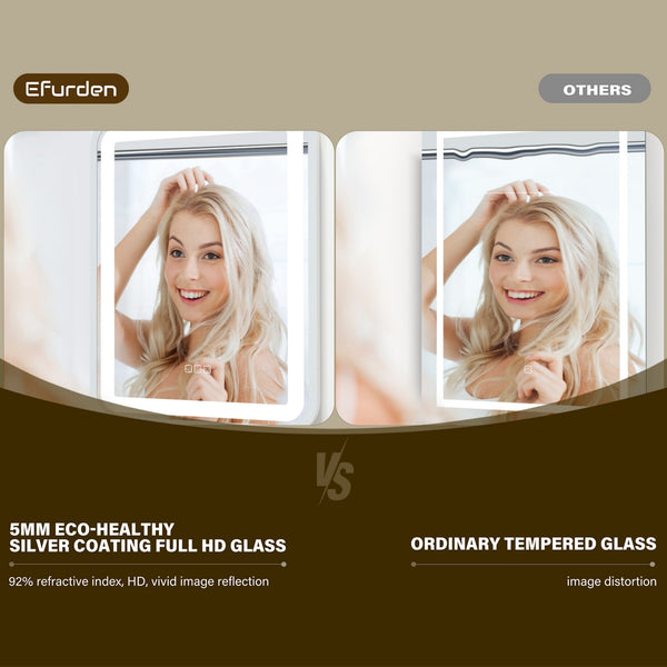 English Elm Bathroom LED Vanity Mirror 36x28 with Anti-Fog, Dimmable 3-Color Temp, Memory Function, Silver Frame T3177P284024