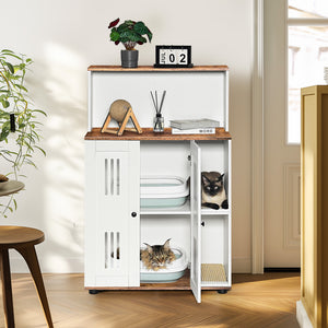 English Elm Litter Box Cabinet for Two Cats Wooden Enclosure with Ventilated Doors Side Table W1687P170693
