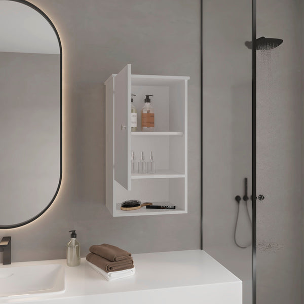 English Elm Medicine Compact Wall Cabinet with Mirror Door, Engineered Wood Storage, Durable, Space-Saving Design White 29.92 L x 17.32 W x 4.33 H B097P250857