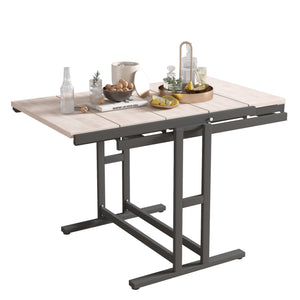 English Elm Vintage Solid Mahogany Convertible Table & Shelf with Metal Frame — Space-Saving Dining to Display W760P178255