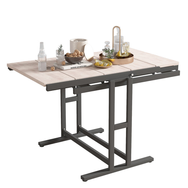 English Elm Vintage Solid Mahogany Convertible Table & Shelf with Metal Frame — Space-Saving Dining to Display W760P178255