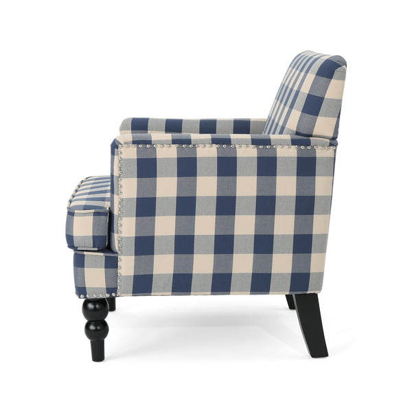 English Elm Harrison Tufted Club Chair with Turned Legs for Living Room Reading Nooks 59082.00BLUCHK