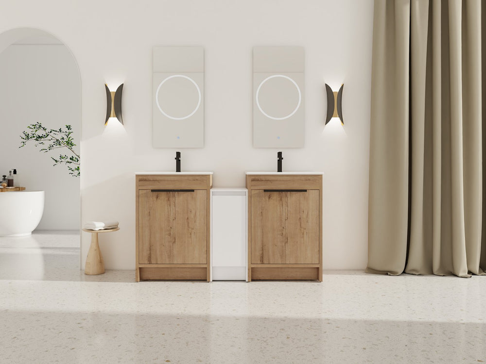 English Elm 60 Inch Freestanding Bathroom Vanity With Ceramic Sink, Soft-Close Doors & Ample Storage Solutions W999S00321