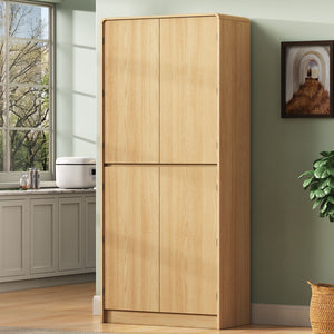 English Elm K&k Farmhouse Pantry Cabinet 72 Inch Tall Mdf Cupboard with Adjustable Shelves Natural N707S000021Y