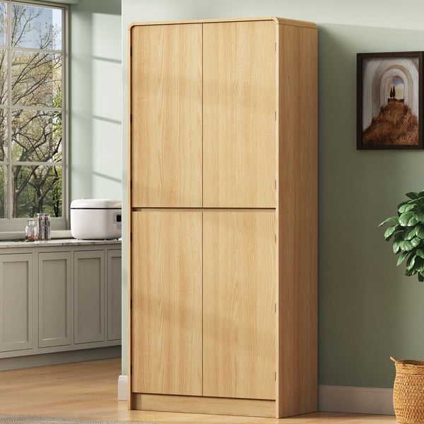 English Elm K&k Farmhouse Pantry Cabinet 72 Inch Tall Mdf Cupboard with Adjustable Shelves Natural N707S000021Y