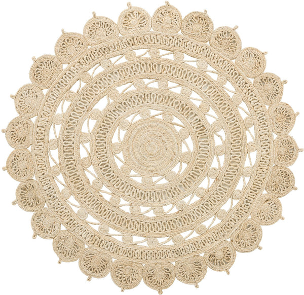 Unique Loom Braided Jute Punita Hand Braided Novelty Rug Ivory,  5' 1" x 5' 1"
