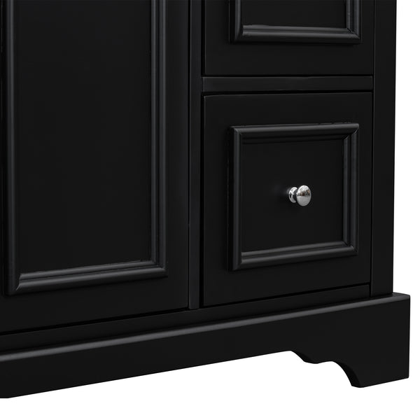 English Elm 36'' Transitional Bathroom Vanity with Ceramic Sink, Solid Wood Frame, Adjustable U-Shelf & Soft-Close Doors Black N729P292966B