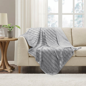 JLA Home Madison Park - Long Faux Fur Throw with Silky Micro-Fur Reverse, OEKO-TEX Certified, Lightweight Cozy 50x60 Inches Grey MP50-1593